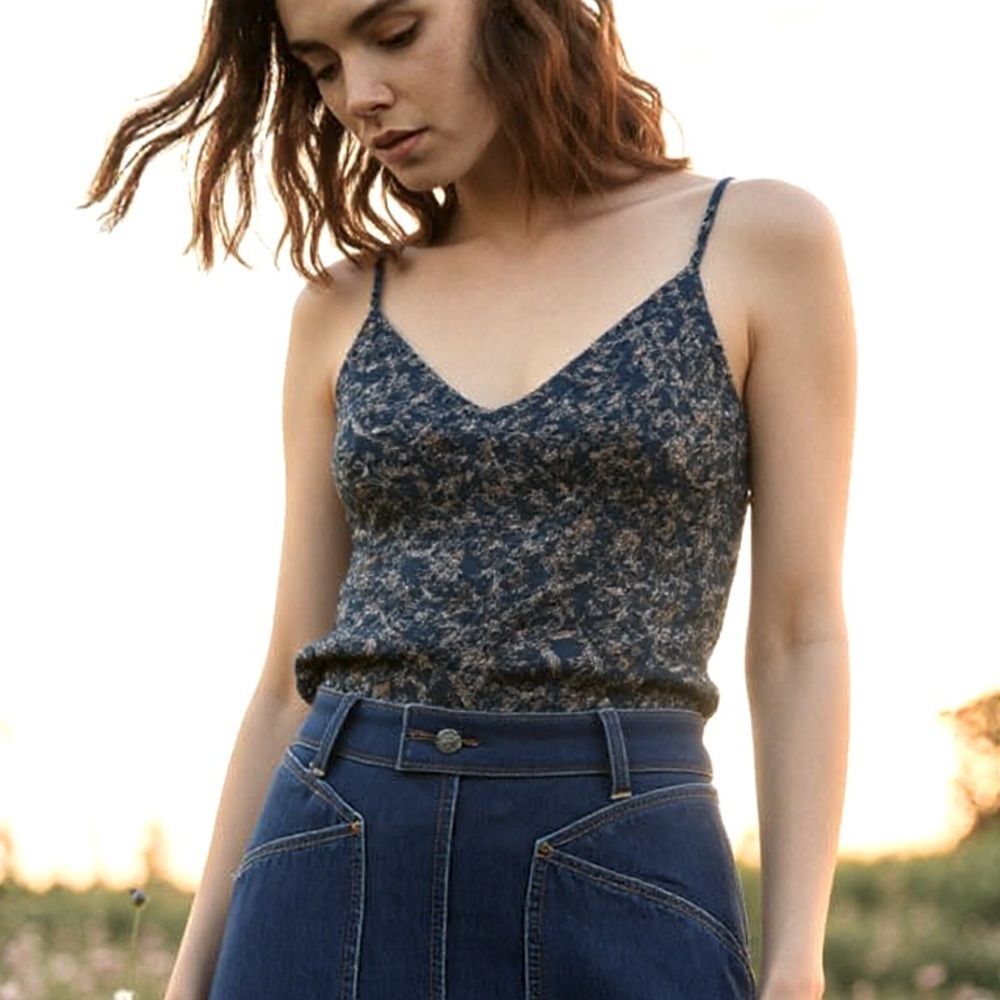 Veronica Beard Silk Dark Teal Floral Camisole Women’s Large Cami Top Fairy Boho - Picture 6 of 11